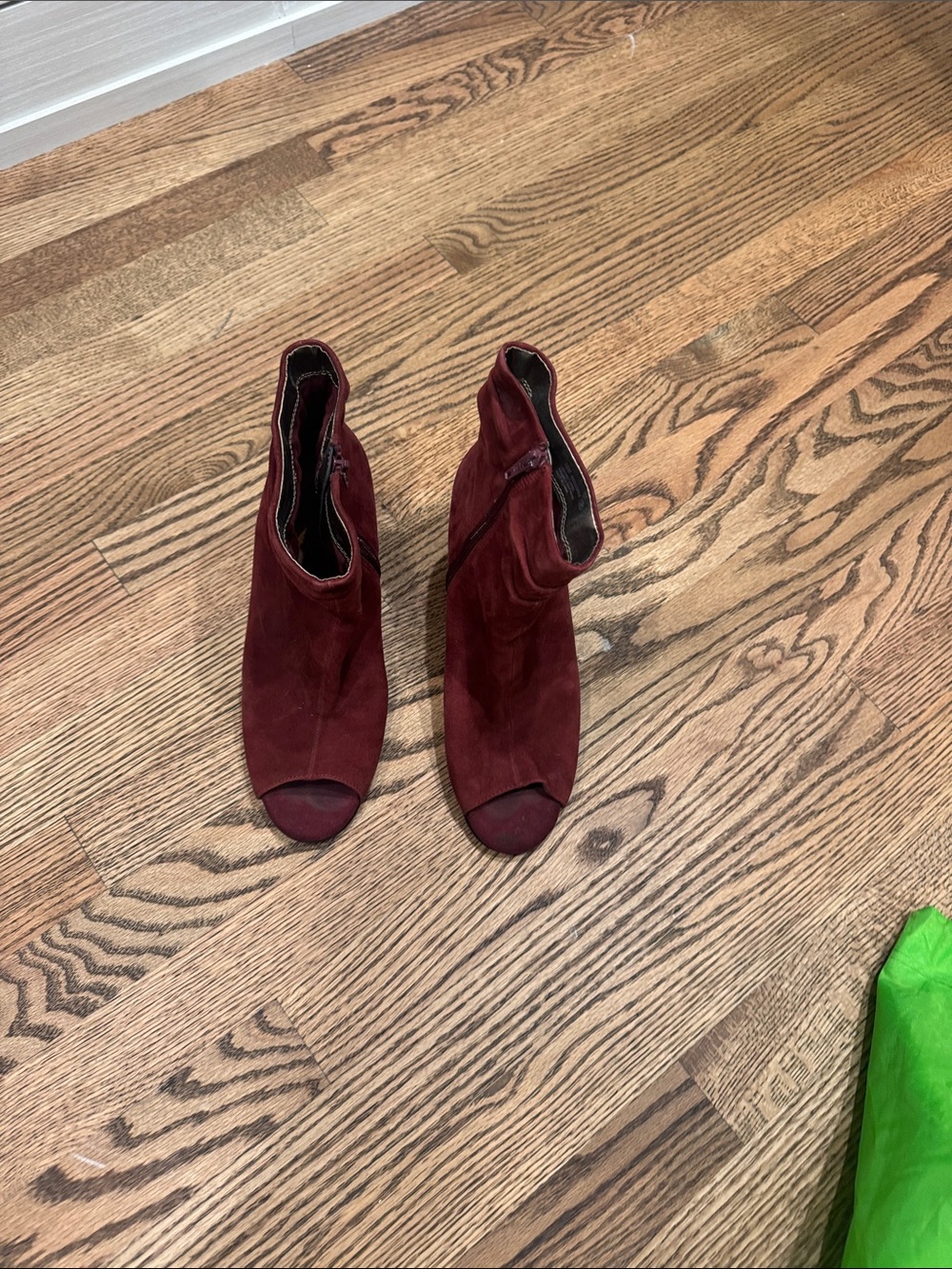 AEROSOLES Burgundy Suede Peep-Toe Booties